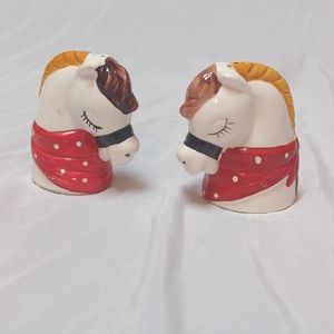 ♠️ Vintage Ceramic Kitsch White Horse Salt and Pepper Shakers Wearing Bandanas